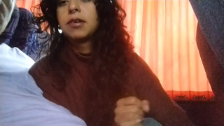 hot public handjob with sexy student on the bus