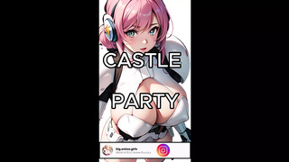 Girls in a Castle, big boobs-cum on her tits