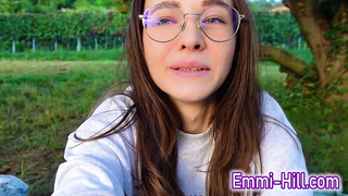 ALONE? Outside on the fields i presnet my huge labia teen pussy and clit