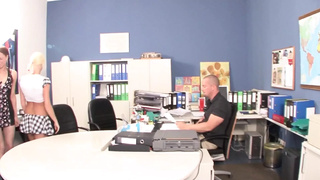 Threesome in the office with the two crazy colleagues and the boss