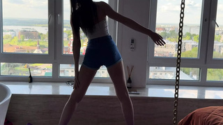 sexy yoga in jeans shorts