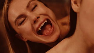 Matty Mila offers her neck to Blonde Vampire Nancy Ace - Sexy Gothic Lesbian Domination with Red Bites