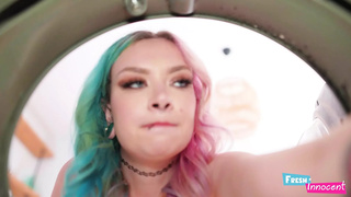 Fresh & Innocent - A Petite Babe is NAiled in the Ass While Stuck in the Washing Machine