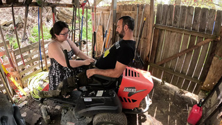 he fucks me on the mower until i cum and creampies me after