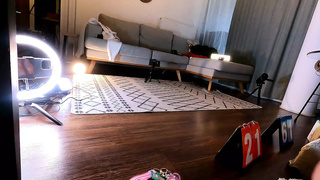 Two hot beautiful horny girls try to make a big cock guy cum with a dice challenge double handjob game