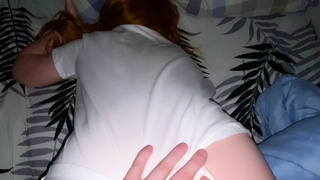 "Turn the TV up so parents don't hear!" - StepSis came to fuck after dinner