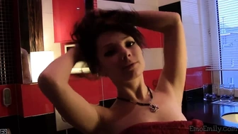 Emo Emily Rubbing Tits and Shaved Pussy Teasing
