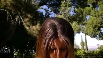 Teen masturbates outdoors in close up scene
