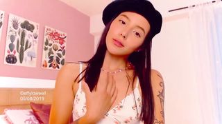 Beautiful Colombian Effy Loweell performs a sensual show with an ice cube while rubbing it with her beautiful small tits