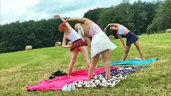 Yoga and Gymnastics Outdoors without Panties in School Uniform Miniskirt with Hot Tight Pussy Fitness Girls Bare Asses