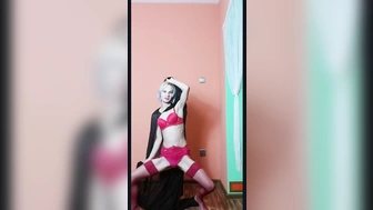 sexy body of a dancing Polish horny blonde striptease