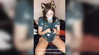 Abdl pup using magic wand on her wet diaper