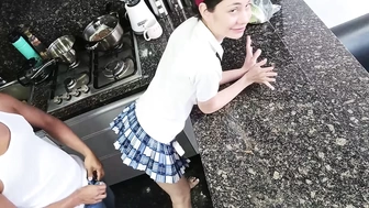 Schoolgirl is recorded fucking with her neighbor at her parents' house.