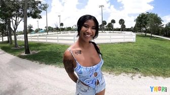 YNGR - Chicago Teen Ameena Green Sucks Cock In Public Before Oiling Up And Fucking Hard