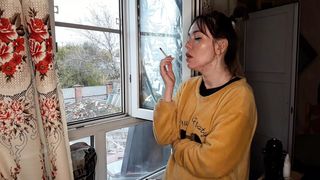 stepsister smokes a cigarette and drinks alcohol