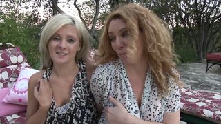 Lesbian MILFs outdoors - horny housewives