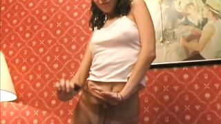 Brunette Teen Lara Strips Down To Her Panties and Pantyhose