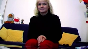 A cute German teen girl playing with her white dong