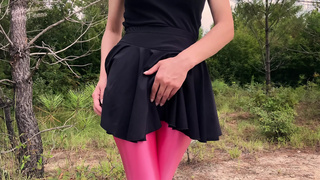 798 Shiny Rose Lycra Pantyhose in the Forest