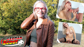 GERMAN SCOUT - Fit blonde Glasses Girl Vivi Vallentine Pickup and talk to Casting Fuck