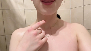 Sweet Teen Plays with Perfect Hard Nipples After Shower