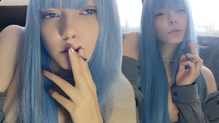 Cute Alt Girl smoking with her small titties out (ask me for full vid)