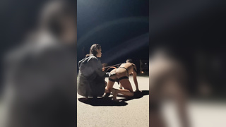 Me- Teen Girl Hardcore Straps on Guy with Huge Dildo with Moans on a Leash Outdoors, Pegging