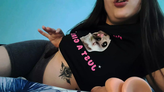 Sophie romanian teen sucks a dildo and shows boobs in her bed