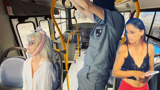 Worker takes stick out and thighs women on public transport!